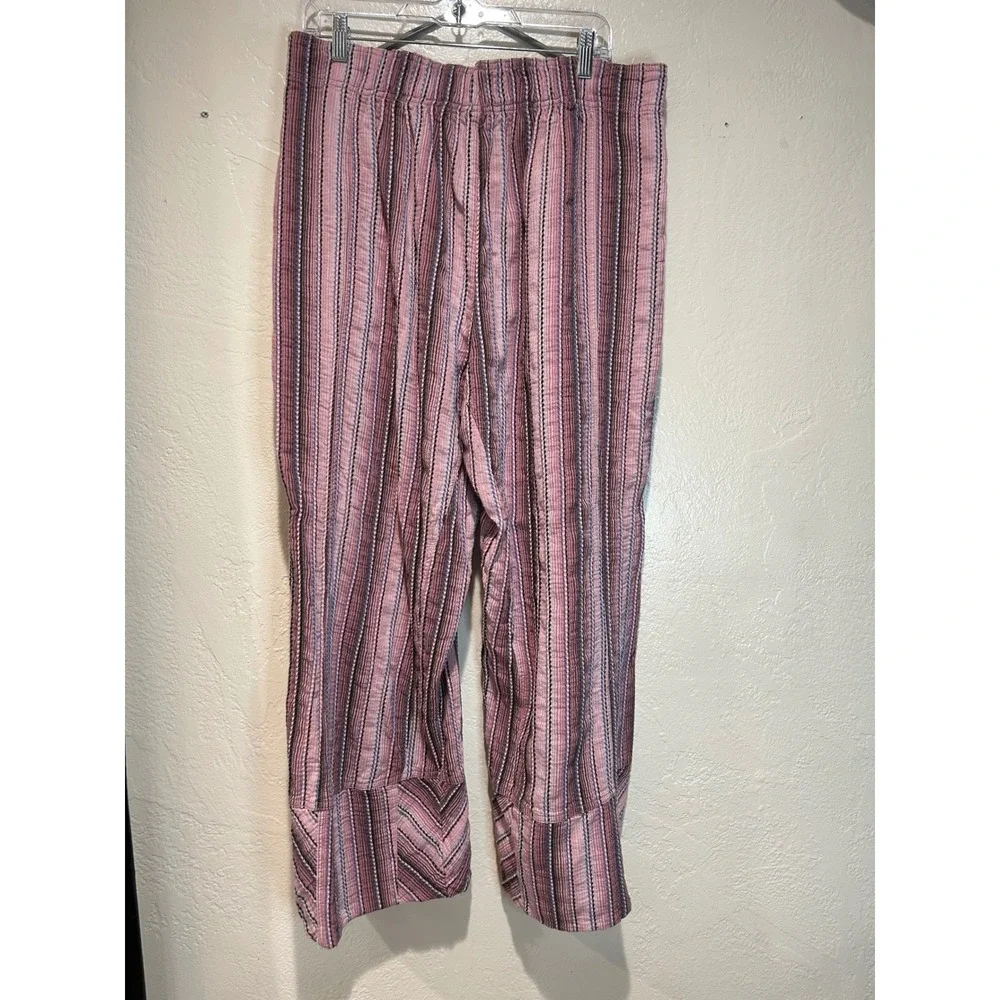 Free People Pink Striped Gauze Wide Leg days end Pant XL Boho Elastic Waist - Picture 2 of 9